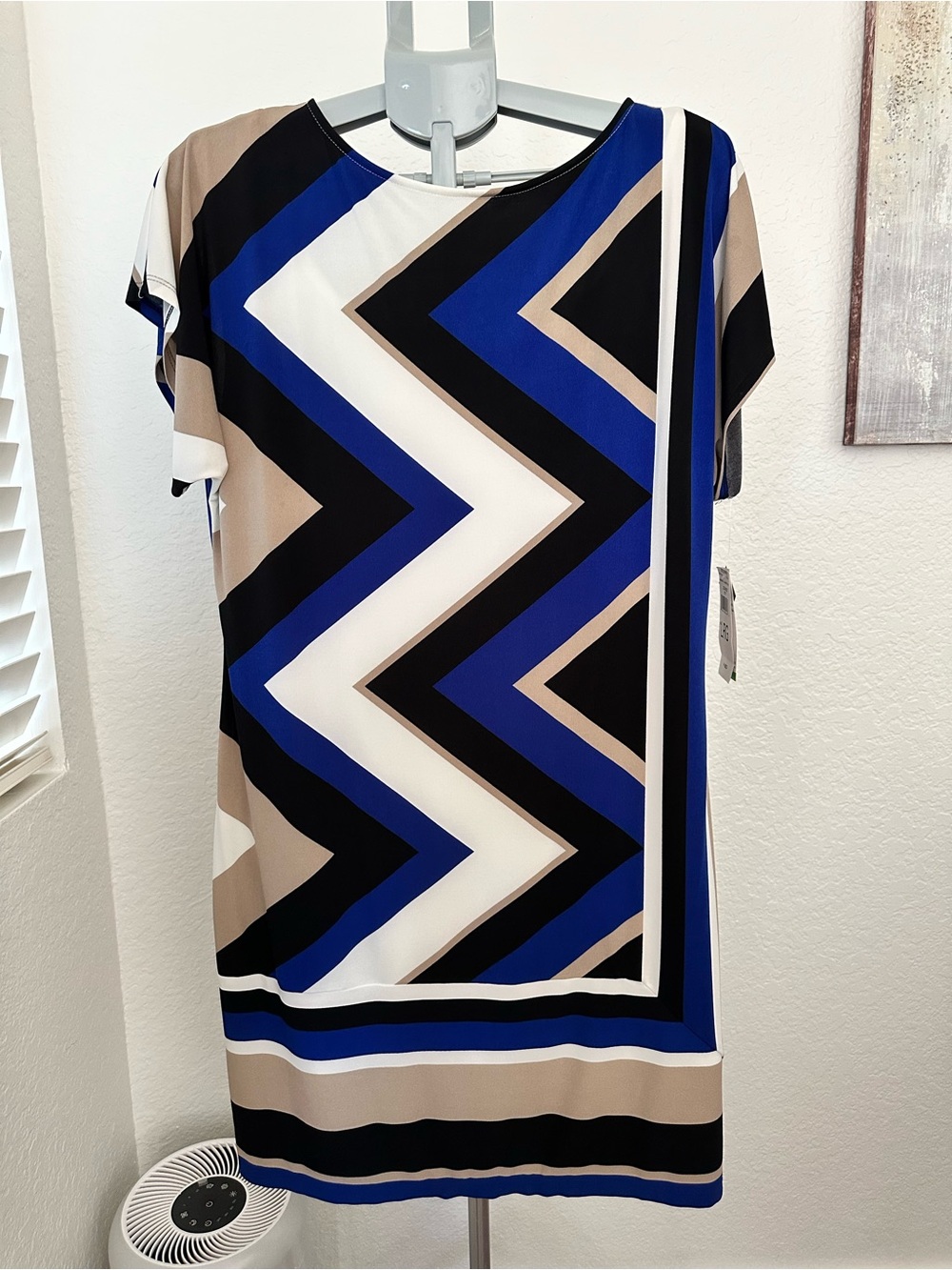 Studio One Blue, Black & Cream Chevron Midi Dress